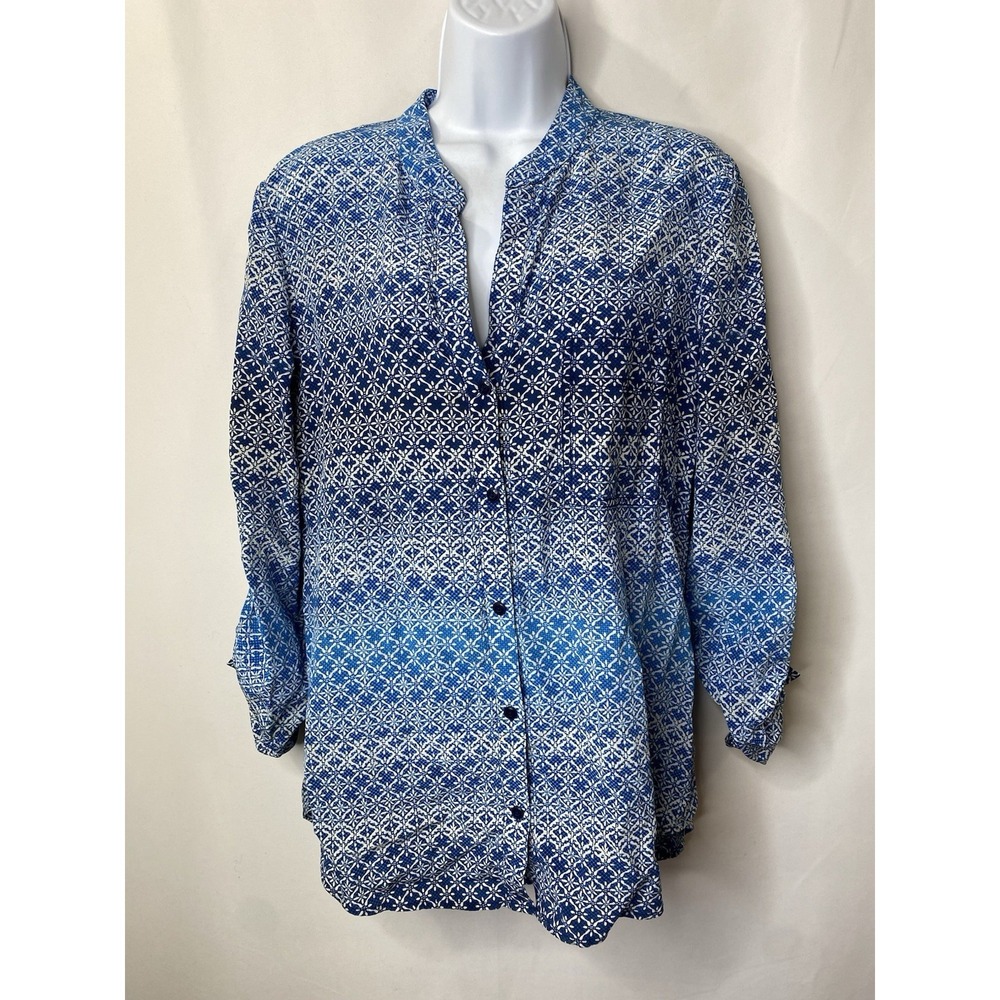 Diane Von Furstenberg Womens 100% Silk Shirt Size 12 Preppy Coastal Dainty Glam